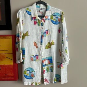 Hot Cotton Multicolor Button Down Shirt 100% Linen